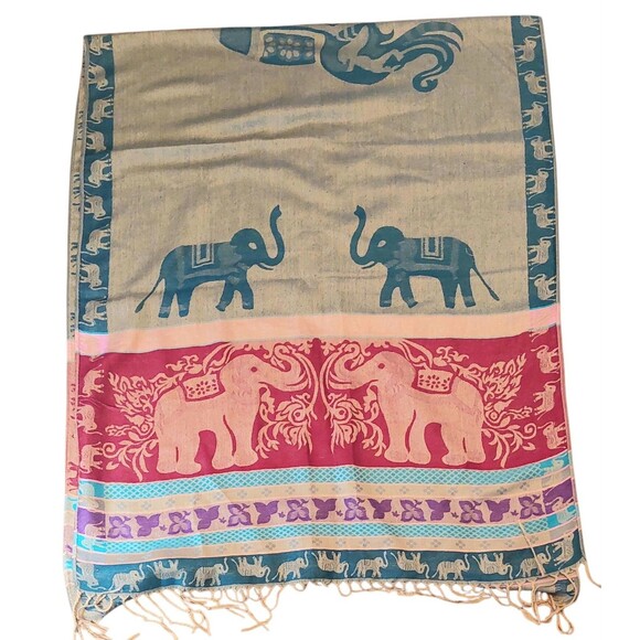 100 Percent Cashmere Pashmiina Elephant Scarf 68 In X 27 In Lightweight - Picture 3 of 6